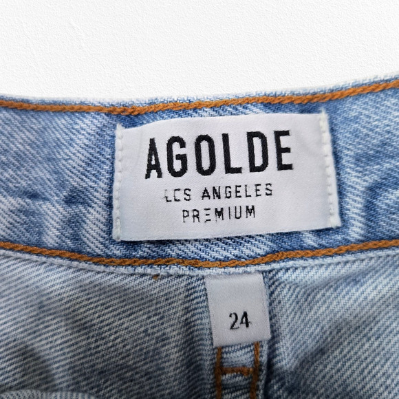 AGOLDE Parker Cutoff Shorts High Rise Distressed Light Wash Denim Shorts Size 24 - Picture 4 of 7